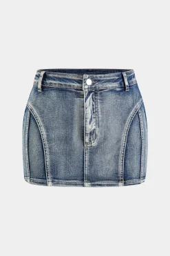 Denim High Waist Pocket Zipper Skirt