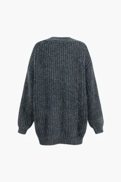 Denim Patchwork Button Pocket Sweater Cardigan