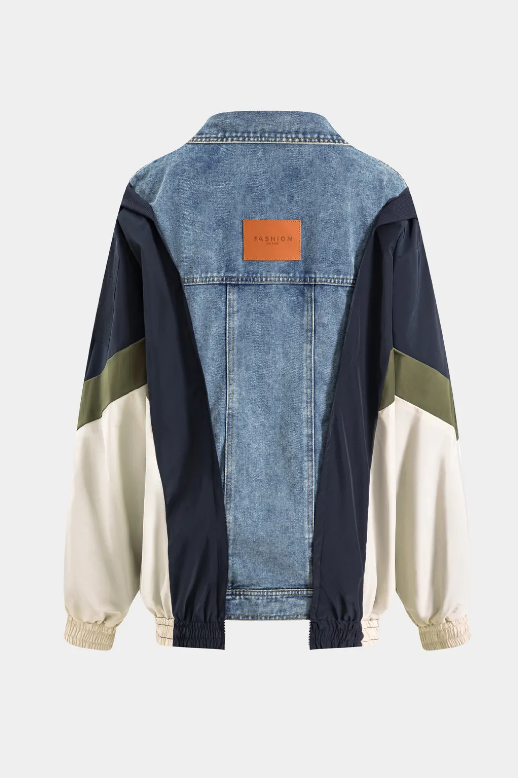Denim Patchwork Button Pocket Long-Sleeve Coat