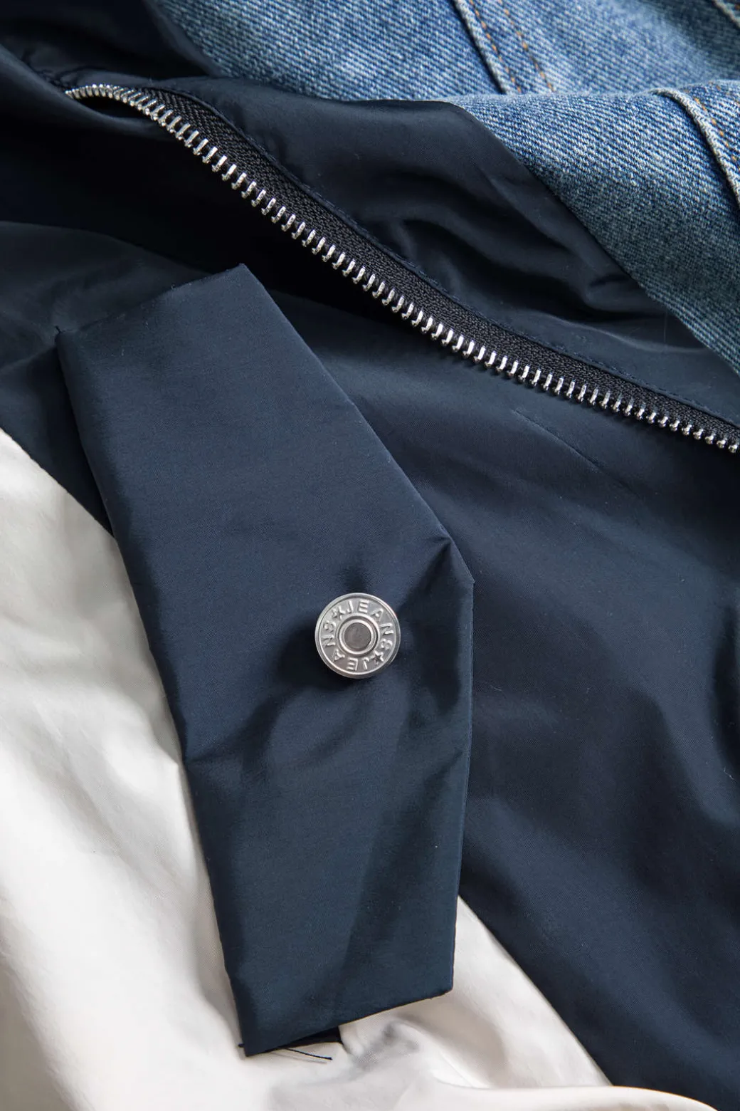 Denim Patchwork Button Pocket Long-Sleeve Coat