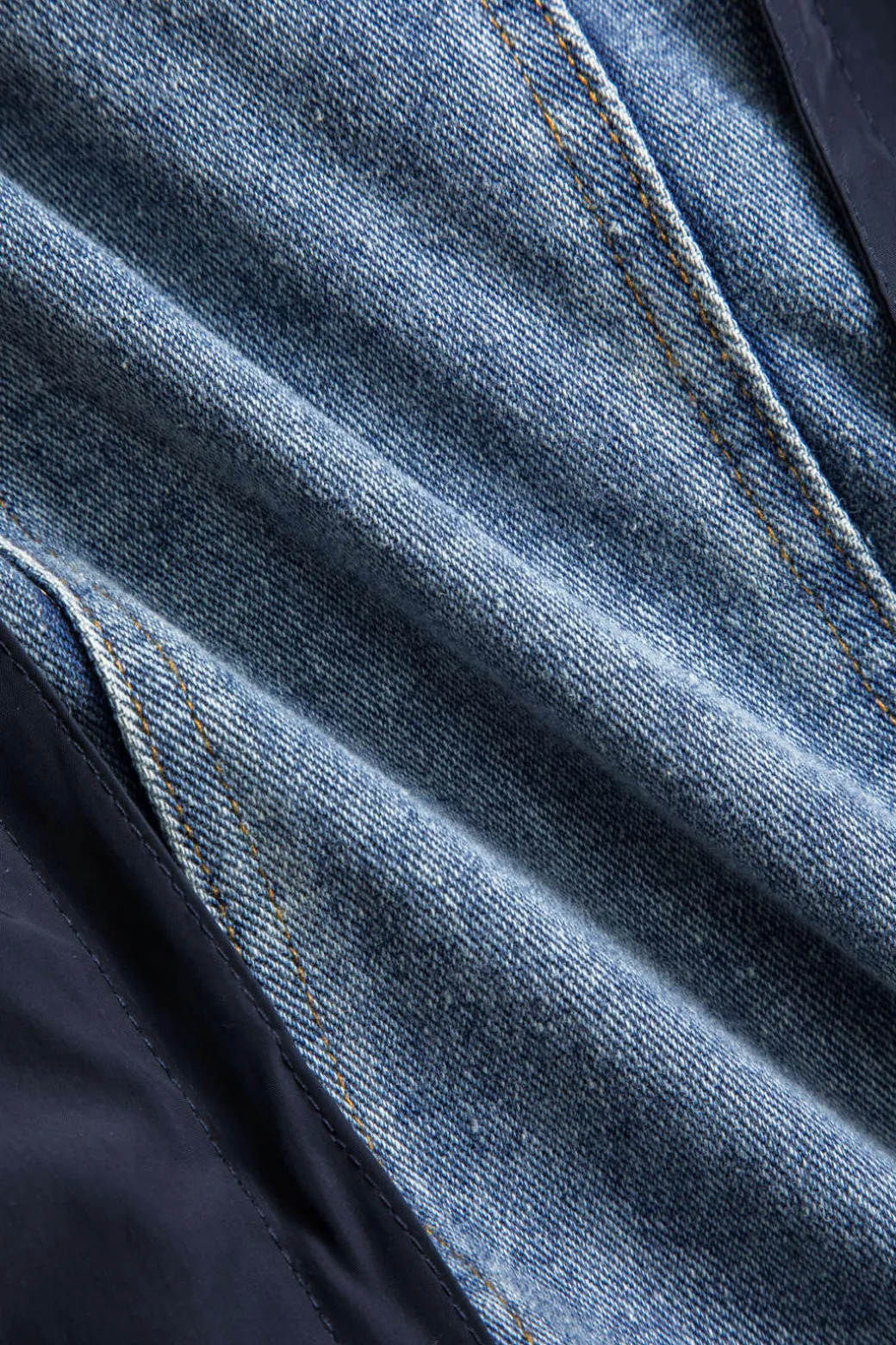 Denim Patchwork Button Pocket Long-Sleeve Coat