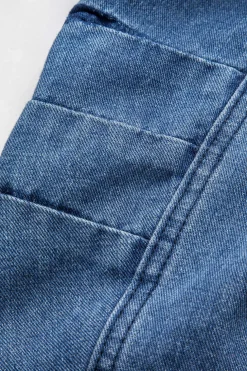 Denim Patchwork Button Round Neck Pocket Outerwear