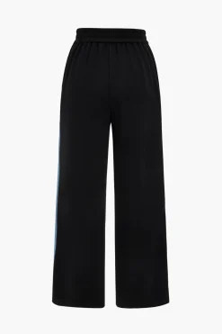 Denim Patchwork Long Sleeve Top And Wide Leg Trousers Set