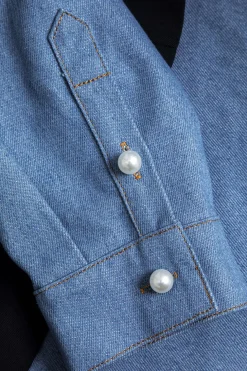 Denim Patchwork Notched Lapel Blazer