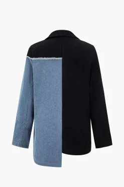 Denim Patchwork Notched Lapel Blazer
