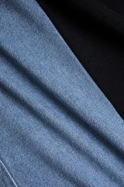 Denim Patchwork Notched Lapel Blazer