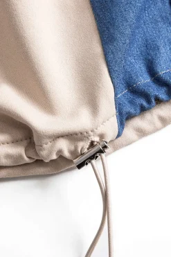 Denim Patchwork Pocket Drawstring Top And Trousers Set