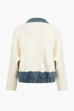 Denim Patchwork Pocket Sweater Cardigan