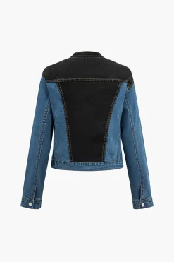 Denim Patchwork Pocket Zipper Outerwear