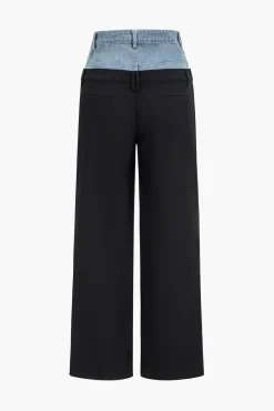 Denim Patchwork Straight Trousers