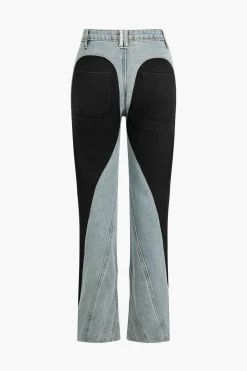 Denim Patchwork Straight Leg Jeans