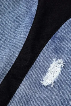 Denim Patchwork Straight Leg Jeans