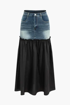 Denim Patchwork T-shirt And Skirt Set