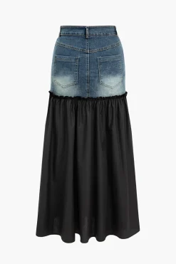 Denim Patchwork T-shirt And Skirt Set