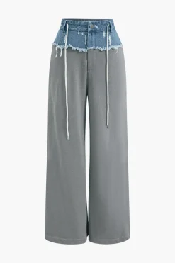 Denim Patchwork Wide Leg Trousers