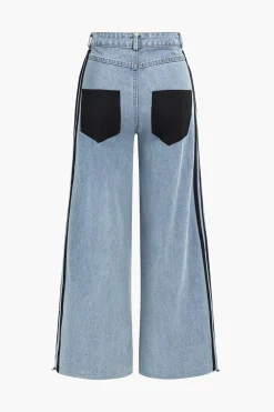 Denim Patchwork Wide Leg Jeans