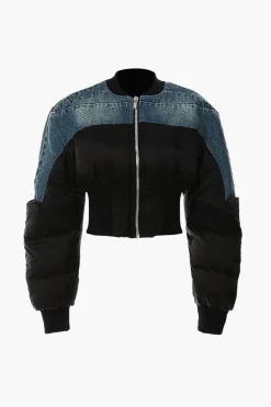 Denim Patchwork Zipper Detail Jacket