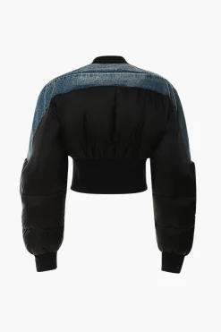 Denim Patchwork Zipper Detail Jacket