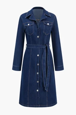 Denim Pocket Belted Outerwear