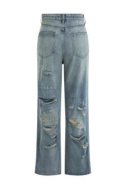 Denim Ripped Fringe Cut Out Jeans