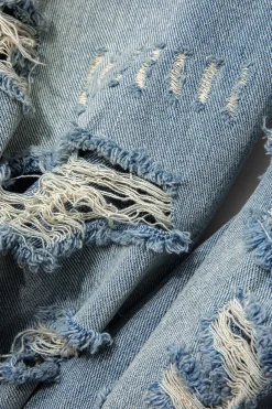 Denim Ripped Fringe Cut Out Jeans