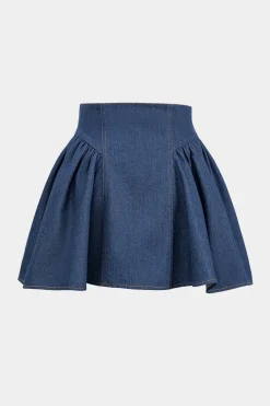 Denim Ruched Button High Waist Skirt