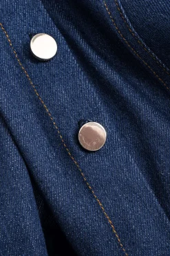 Denim Ruched Button High Waist Skirt