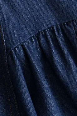 Denim Ruched Button High Waist Skirt