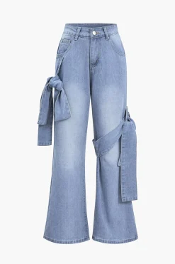 Denim Tie Washed Pocket Jeans
