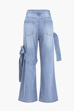 Denim Tie Washed Pocket Jeans