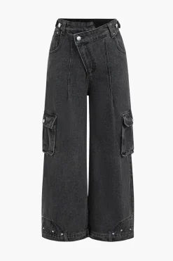 Denim Wide Leg Pants Low Waist Cargo Jeans