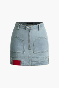 Denim Zip Up Mini Skirt