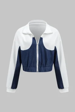 Denim Zipper Patchwork Jacket And Trousers Set
