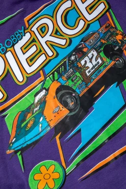Digital Pattern Print Racing Car Knotted Round Neck T-Shirt