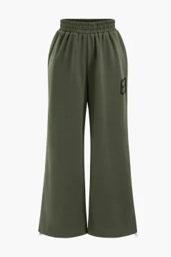 Digital Pattern Print Shirred Waistband Pocket Trousers