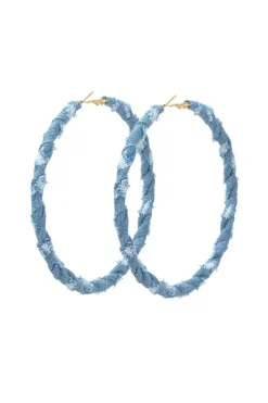Distressed Denim Hoop Earrings