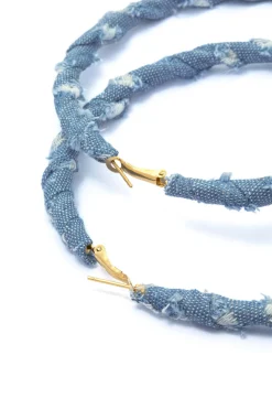 Distressed Denim Hoop Earrings