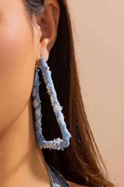 Distressed Denim Hoop Earrings