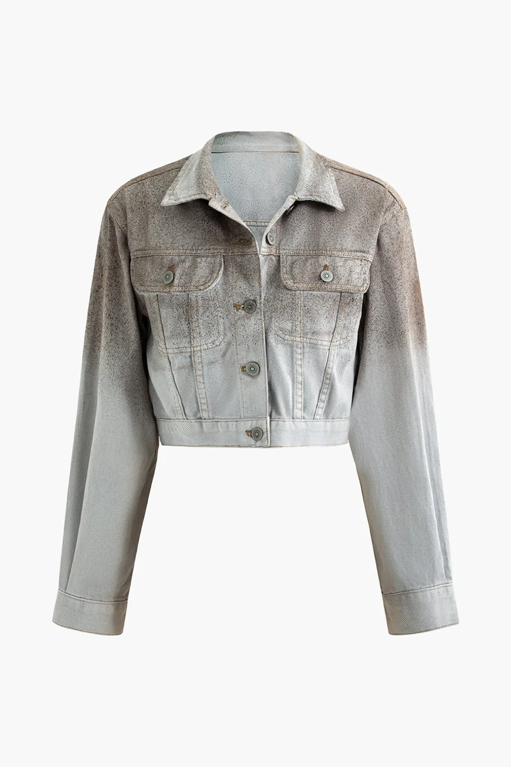 Distressed Flap Pocket Collared Denim Jacket