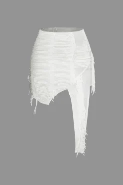 Distressed Halter Cami Top And Asymmetrical Mini Skirt Set