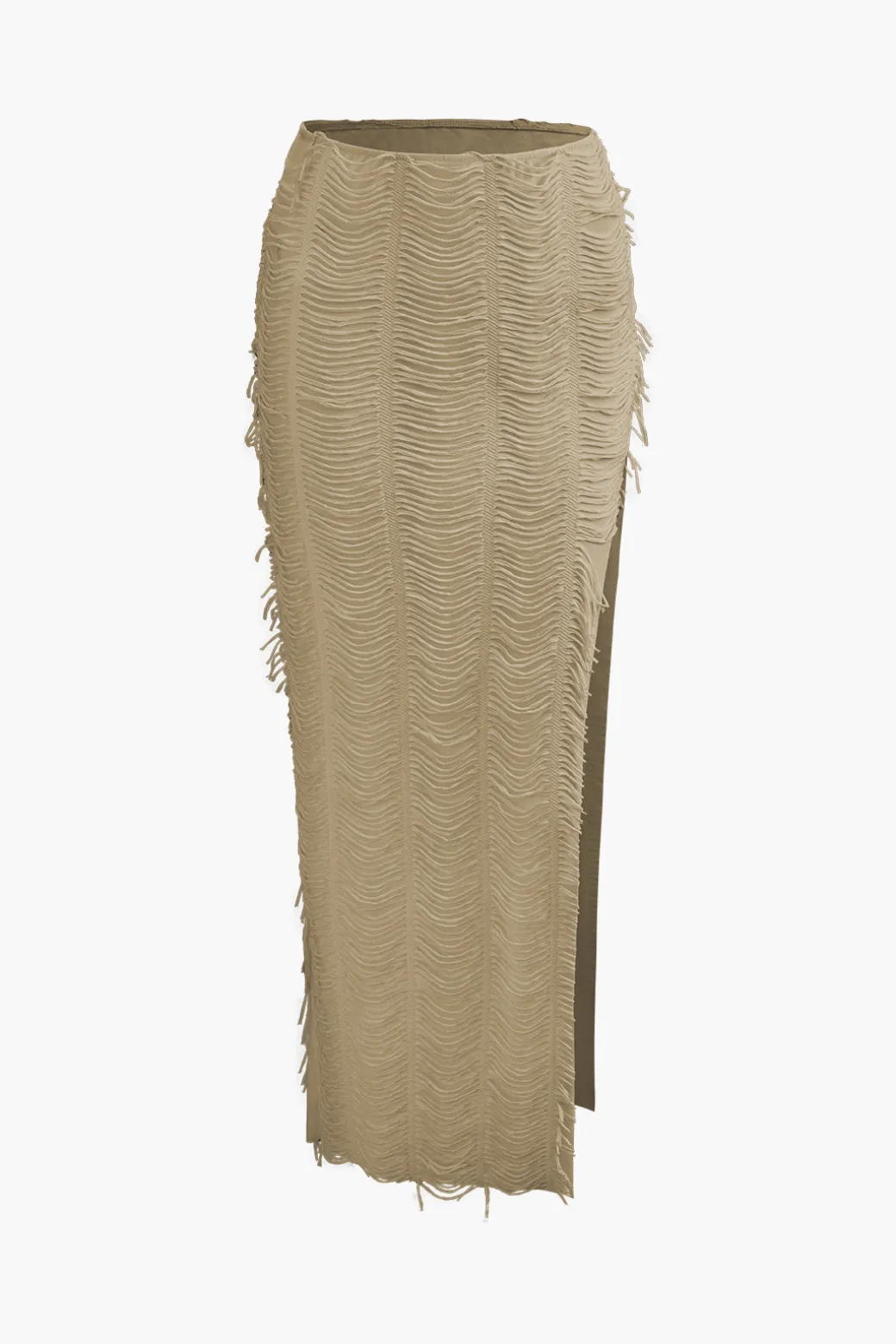 Distressed V-neck Cap Sleeve Crop Top And Slit Maxi Skirt Set