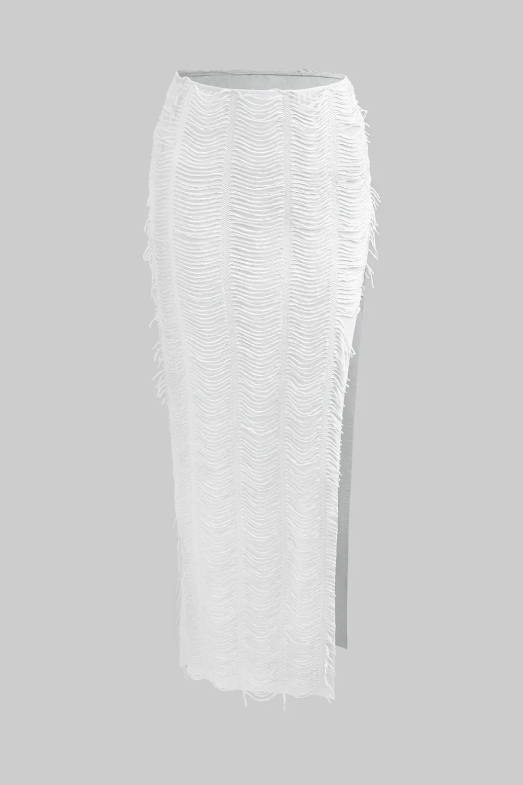 Distressed V-neck Cap Sleeve Crop Top And Slit Maxi Skirt Set