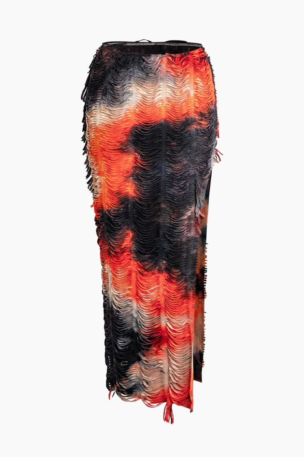 Distressed V-neck Cap Sleeve Crop Top And Slit Maxi Skirt Set
