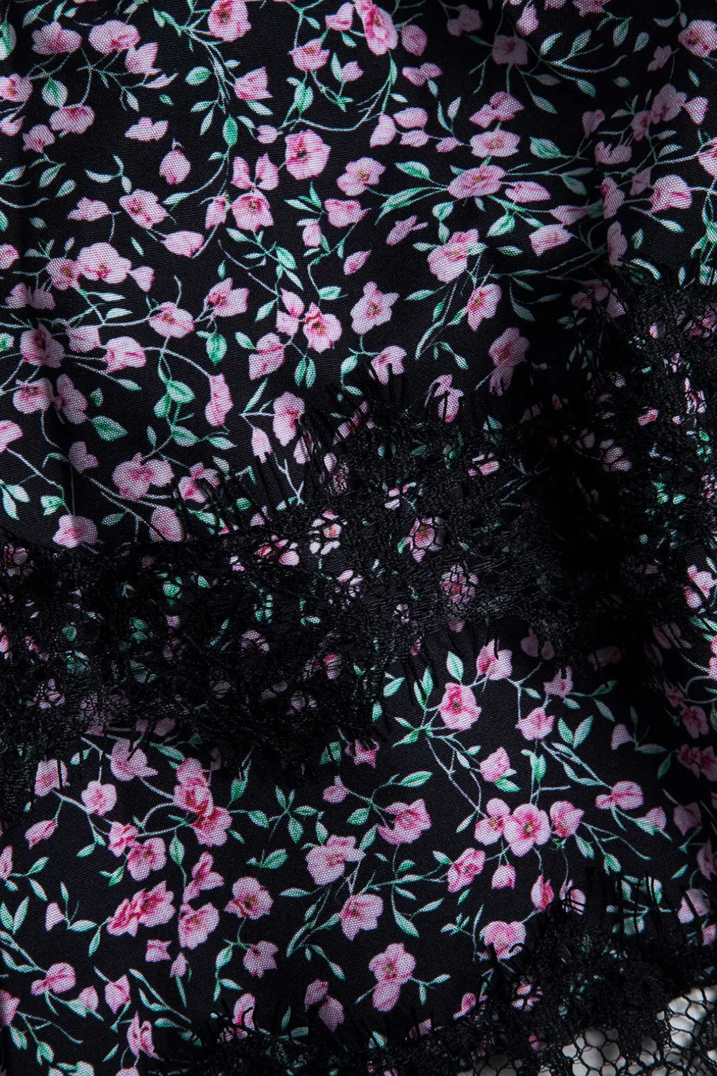 Ditsy Floral Print Lace Trim Corset Long Sleeve Mini Dress