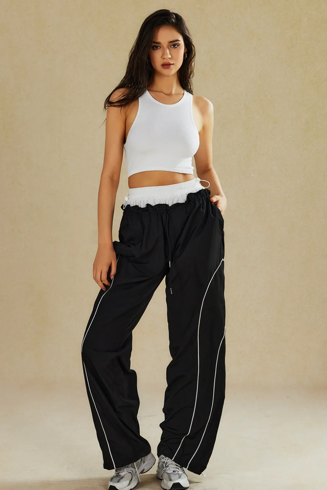 Double Waistband Color Block Trousers