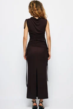 Drawstring Ruched Split Maxi Skirt