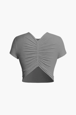 DRINK LOVE RELAX REPEAT Letter Print Ruched Cut Out T-shirt