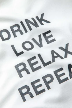 DRINK LOVE RELAX REPEAT Letter Print Ruched Cut Out T-shirt