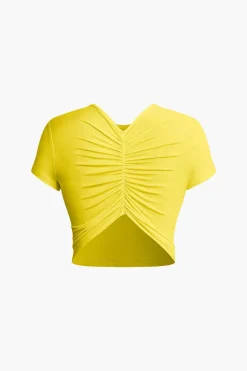 DRINK LOVE RELAX REPEAT Letter Print Ruched Cut Out T-shirt