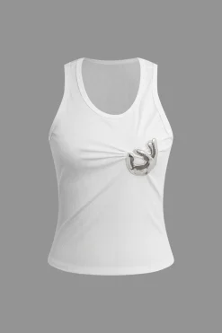 Embellished Ruched Tank Top